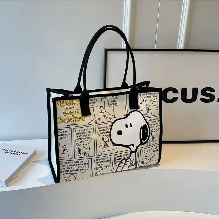 No.1 Anime Snoopy Tote Bag Canvas Bag Large Capacity Female Environmental Protection Portable Pu Cute Printing Shopping Bag