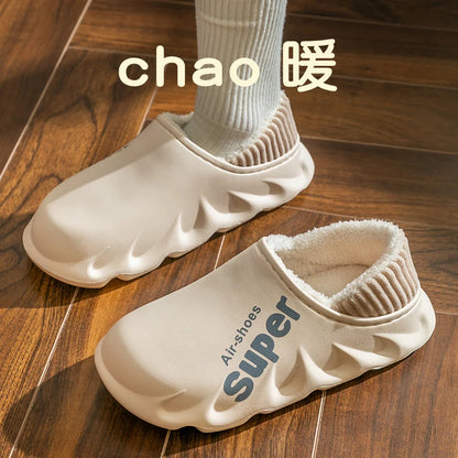 Winter Men Indoor  Warm Slippers Plush Waterproof Anti slip Cotton Shoes For  Women Slip-on Casual Snow Walking Loafers