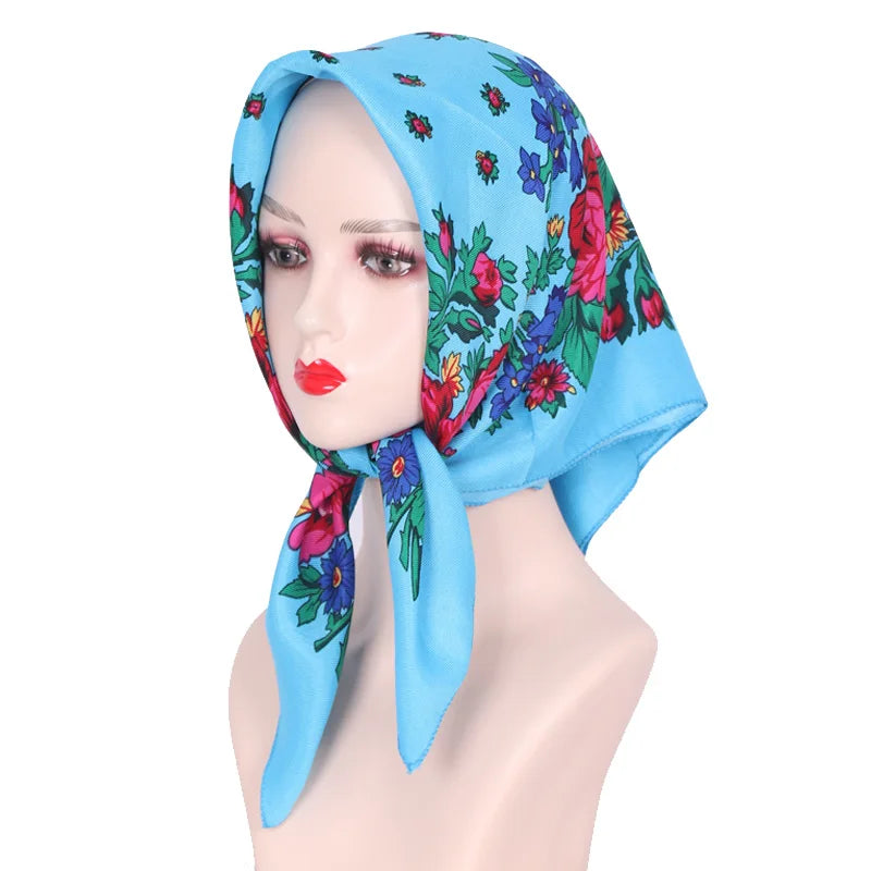 70*70cm Hijabs For Woman Luxury Square Retro Floral Print Kerchief Head Wrap Babushka Headscarf Bufandas Invierno Mujer Foulard