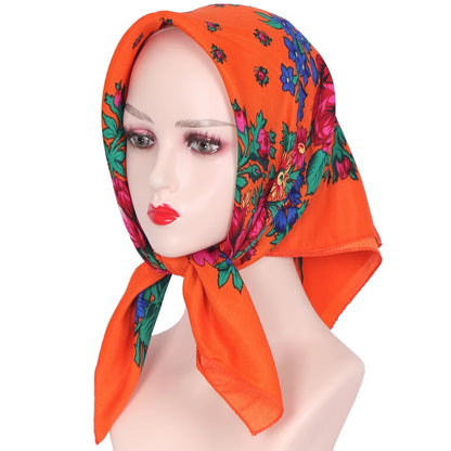 70*70cm Hijabs For Woman Luxury Square Retro Floral Print Kerchief Head Wrap Babushka Headscarf Bufandas Invierno Mujer Foulard