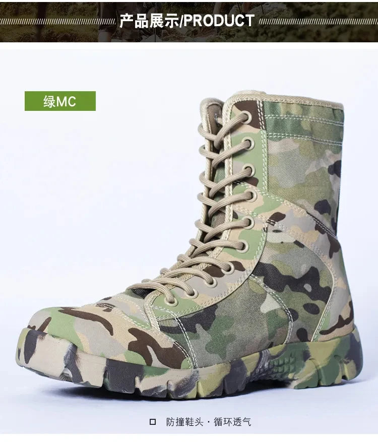 Men Boots Lace Up Waterproof Outdoor Botas Breathable Canvas Camouflage Tactical Combat Desert Ankle Shoes D139