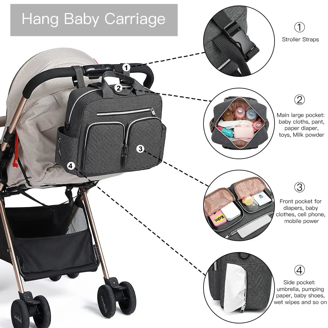KONO Baby Diaper Bag Stylish & Walkable for Mom and Dad travel bag with Insulated Pockets for Vials & Snacks