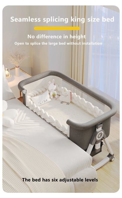 YAZOCO Baby Crib 3 in 1 Bedside Crib Baby Playpen Adjustable Height Rotatable Wheels Cozy Mattress Mosquito for Newborn Baby