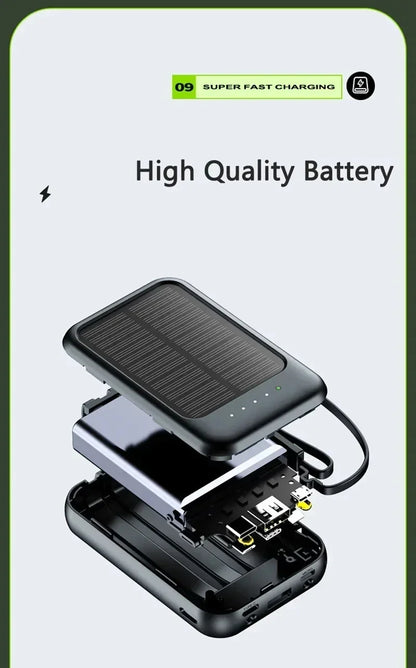 Solar Power Bank 50000mah Built-in Cable Solar Charger 2 USB Ports External Charger Power Bank with LED Light power bank New