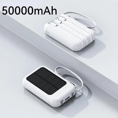 Solar Power Bank 50000mah Built-in Cable Solar Charger 2 USB Ports External Charger Power Bank with LED Light power bank New