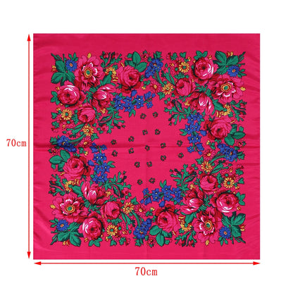 70*70cm Hijabs For Woman Luxury Square Retro Floral Print Kerchief Head Wrap Babushka Headscarf Bufandas Invierno Mujer Foulard