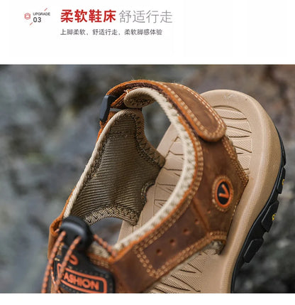 Men Leather Sandals Summer Classic Men's Outdoor Sandals Soft Comfortable Beach Sandals Slippers Men Shoes Large Size 38-48