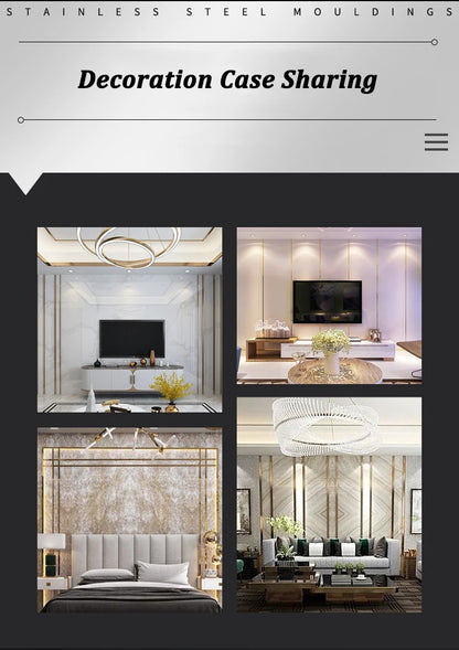 1 Roll Mirror Wall Sticker Stainless Steel Decorative Line Gold TV Background Ceiling Edging Strip Wall Decorations Living Room