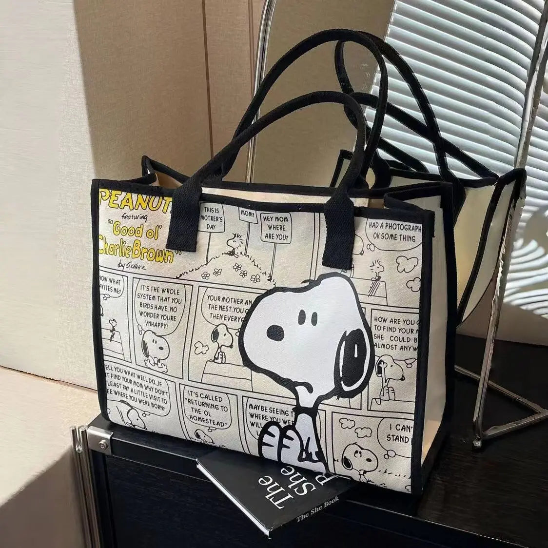 No.1 Anime Snoopy Tote Bag Canvas Bag Large Capacity Female Environmental Protection Portable Pu Cute Printing Shopping Bag