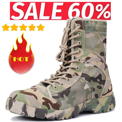 Men Boots Lace Up Waterproof Outdoor Botas Breathable Canvas Camouflage Tactical Combat Desert Ankle Shoes D139
