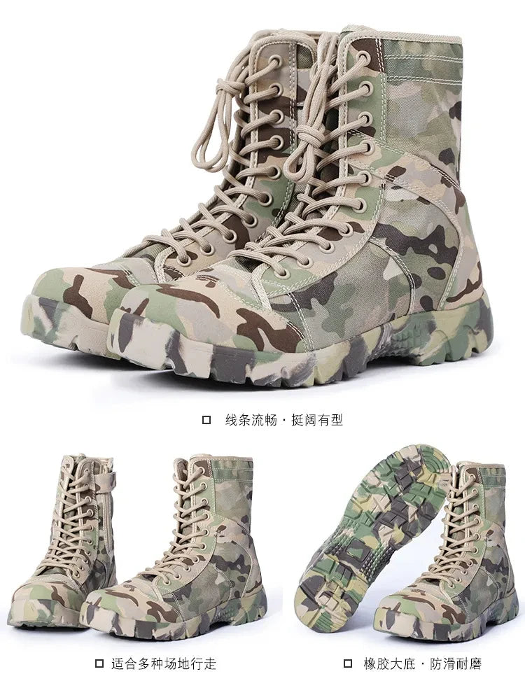 Men Boots Lace Up Waterproof Outdoor Botas Breathable Canvas Camouflage Tactical Combat Desert Ankle Shoes D139