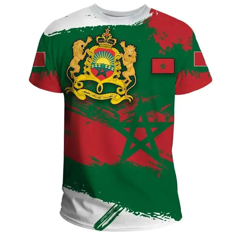Morocco Flag National Emblem 3D Print T-Shirts Men Women Casual Fashion Oversized Short Sleeve T Shirt Man Tops Tees Clothing