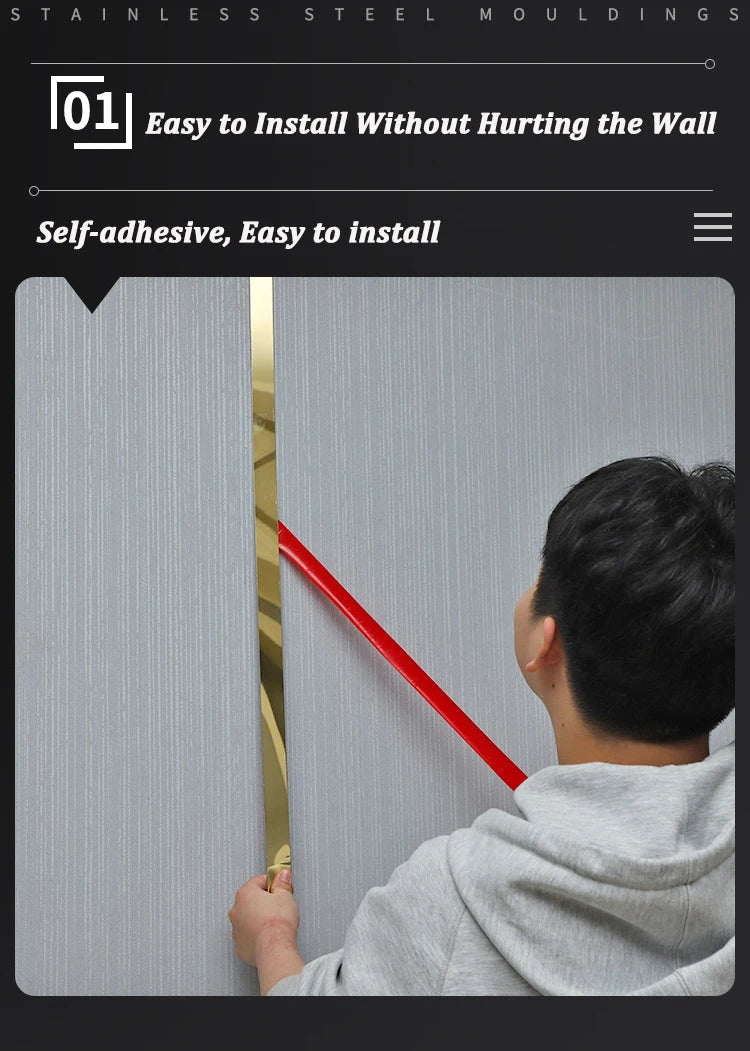 1 Roll Mirror Wall Sticker Stainless Steel Decorative Line Gold TV Background Ceiling Edging Strip Wall Decorations Living Room