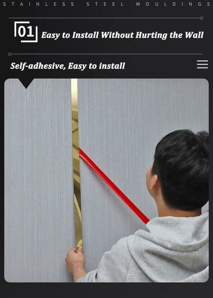 1 Roll Mirror Wall Sticker Stainless Steel Decorative Line Gold TV Background Ceiling Edging Strip Wall Decorations Living Room