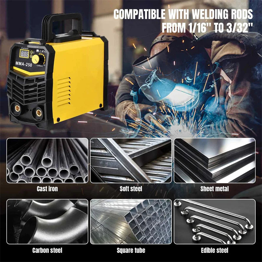 250A Welder Inverter Welding Machine 220V IGBT Electric LCD Welder with Electrode Holder Mask Welding Reds Mini Welder DIY Kits