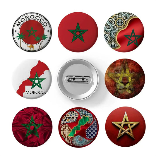 Morocco Flag Map Logo Badges Round Exquisite Badge Brooches Creative Pins For Clothes Hat Backpack Gift Accessories