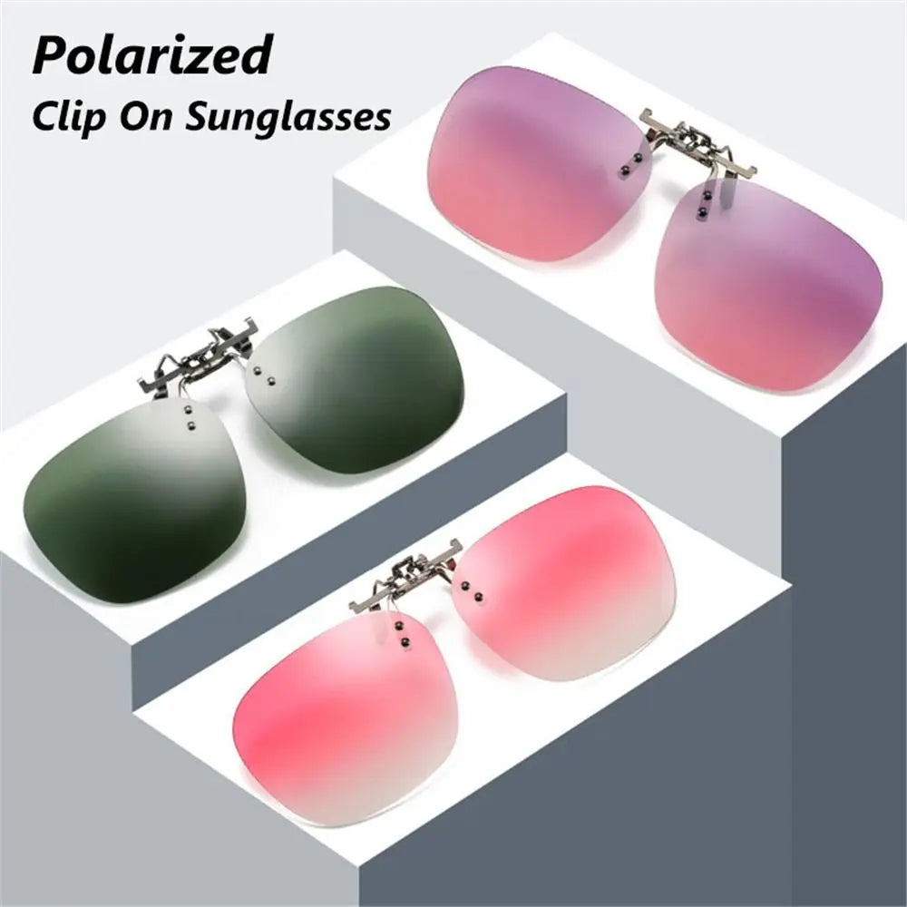 Metal Clip Clip-On Polarized Sunglasses Convenient Rimless Flip-up Sun Glasses for Prescription Glasses UV400 Polygonal Shades