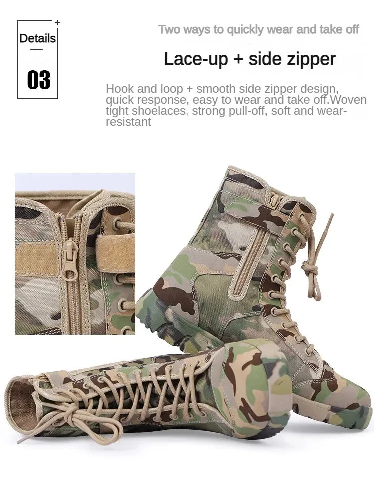 Men Boots Lace Up Waterproof Outdoor Botas Breathable Canvas Camouflage Tactical Combat Desert Ankle Shoes D139