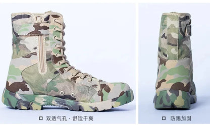 Men Boots Lace Up Waterproof Outdoor Botas Breathable Canvas Camouflage Tactical Combat Desert Ankle Shoes D139