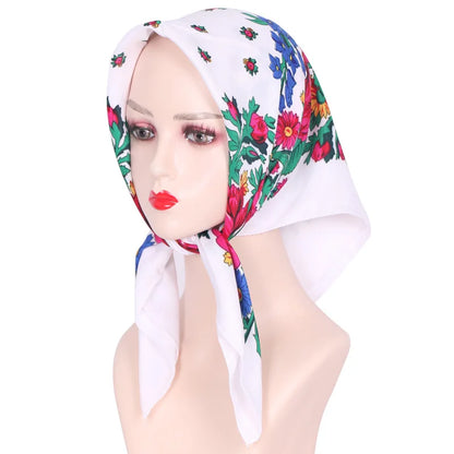 70*70cm Hijabs For Woman Luxury Square Retro Floral Print Kerchief Head Wrap Babushka Headscarf Bufandas Invierno Mujer Foulard