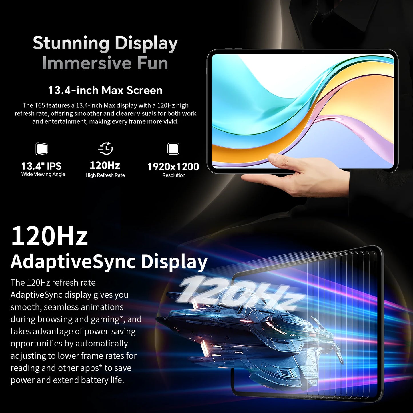 【New】Teclast T65, 13.4 Inch 120Hz Tddi, Android 16 Tablet, (8Gb+12Gb)20Gb Ram, 128Gb Rom, Unisoc T7280, 8 Cores, Mali-G57, 1920X1200, 8000Mah, 4g Volte, Wifi, Gps, 13Mp+5Mp