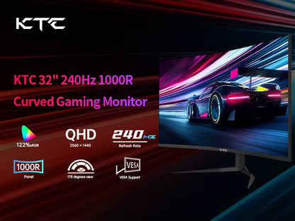 KTC 32 inch 240 Hz Moniteur Gaming Incurvé 1000R VA QHD (2560x1440p) 4000:1 Contrast FreeSync GSync