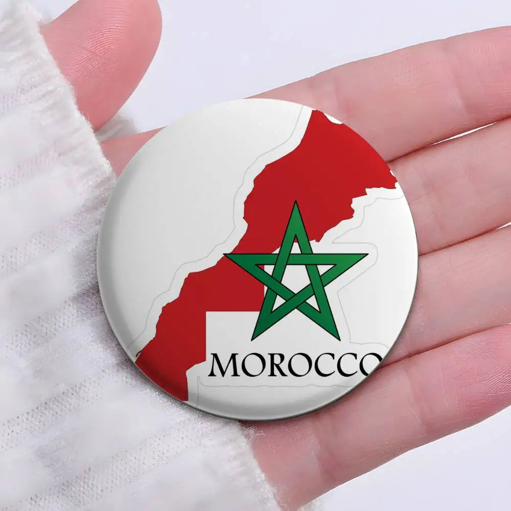 Morocco Flag Map Logo Badges Round Exquisite Badge Brooches Creative Pins For Clothes Hat Backpack Gift Accessories