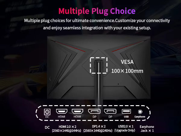 KTC 32 inch 240 Hz Moniteur Gaming Incurvé 1000R VA QHD (2560x1440p) 4000:1 Contrast FreeSync GSync