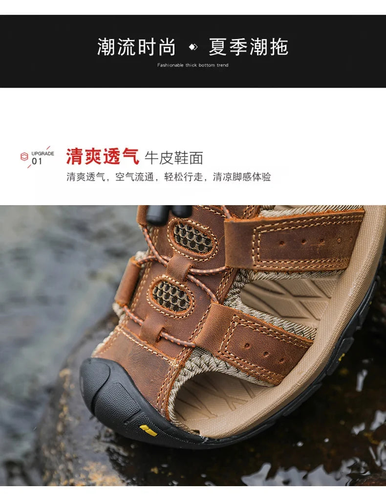 Men Leather Sandals Summer Classic Men's Outdoor Sandals Soft Comfortable Beach Sandals Slippers Men Shoes Large Size 38-48