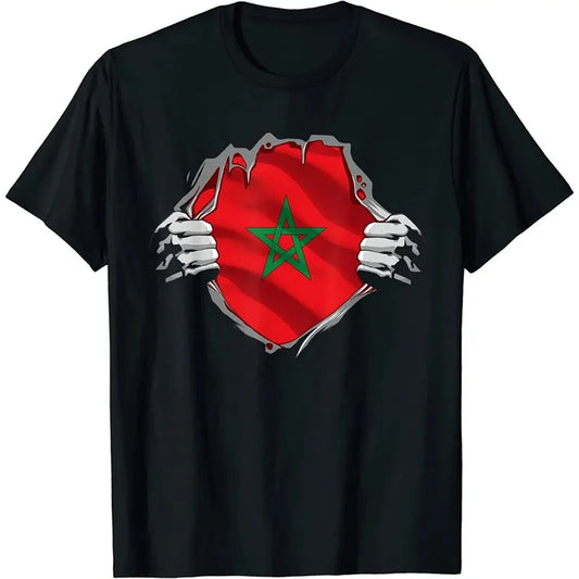 Morocco Flag Emblem Graphic T Shirt For Men 3D Printed Football Sports Moroccan T-Shirts Round Neck Short Sleeve Tops Tee Shirts