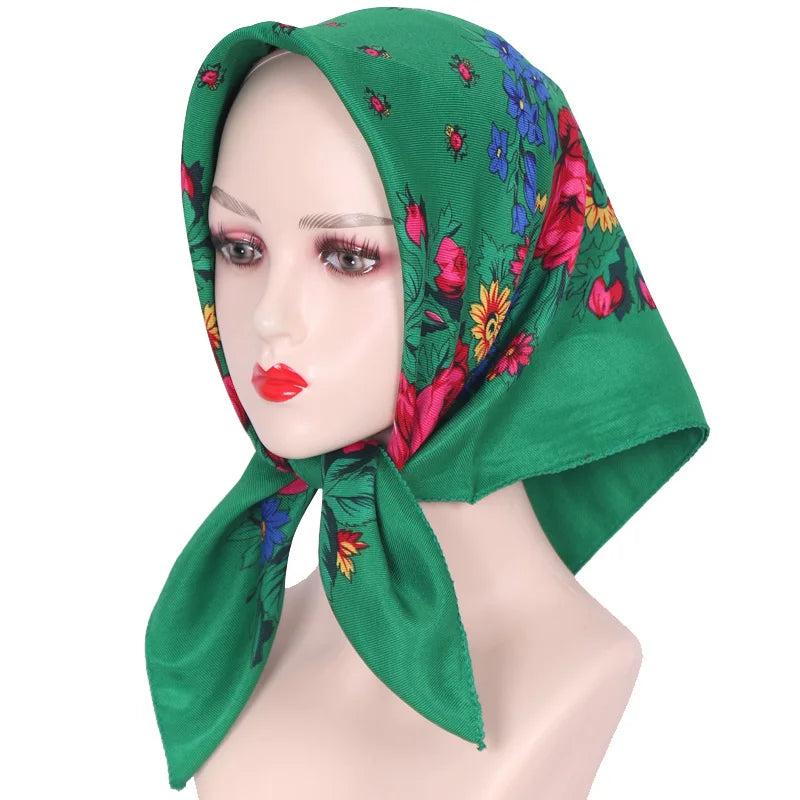 70*70cm Hijabs For Woman Luxury Square Retro Floral Print Kerchief Head Wrap Babushka Headscarf Bufandas Invierno Mujer Foulard