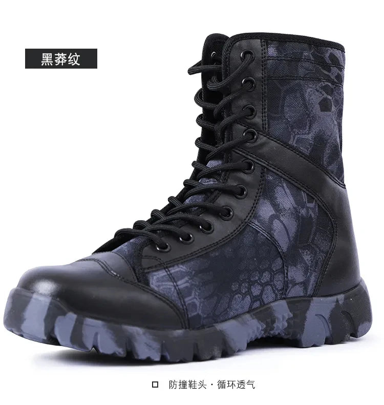 Men Boots Lace Up Waterproof Outdoor Botas Breathable Canvas Camouflage Tactical Combat Desert Ankle Shoes D139