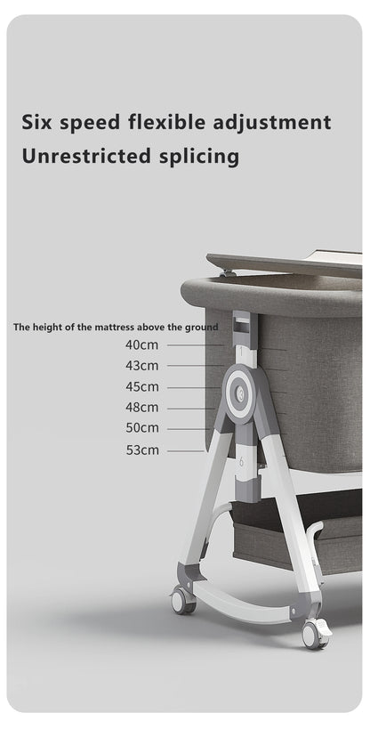 YAZOCO Baby Crib 3 in 1 Bedside Crib Baby Playpen Adjustable Height Rotatable Wheels Cozy Mattress Mosquito for Newborn Baby