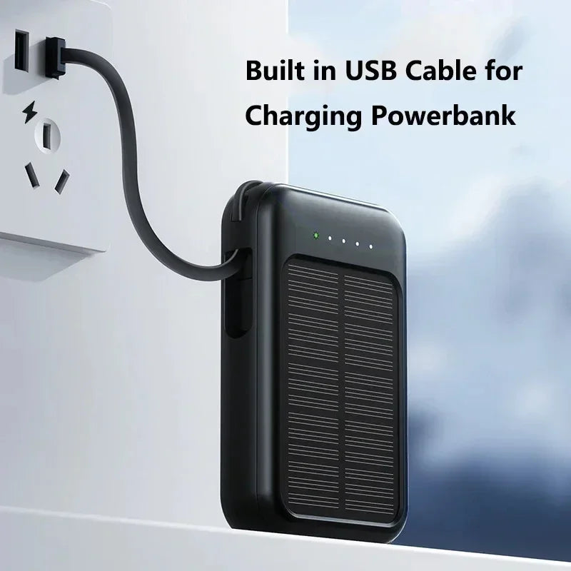 Solar Power Bank 50000mah Built-in Cable Solar Charger 2 USB Ports External Charger Power Bank with LED Light power bank New