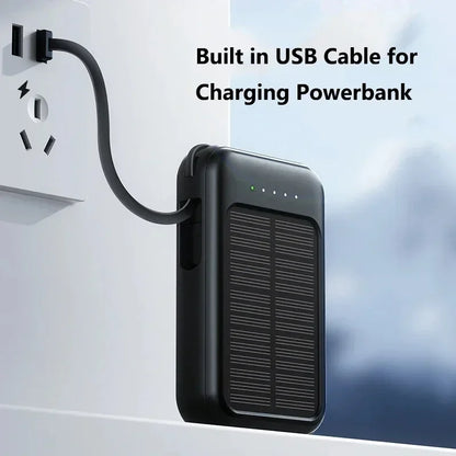 Solar Power Bank 50000mah Built-in Cable Solar Charger 2 USB Ports External Charger Power Bank with LED Light power bank New