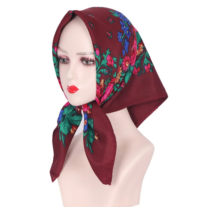 70*70cm Hijabs For Woman Luxury Square Retro Floral Print Kerchief Head Wrap Babushka Headscarf Bufandas Invierno Mujer Foulard