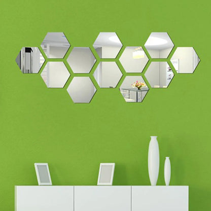 6/12PCS Hexagon Mirror Wall Stickers Acrylic Self Adhesive Mosaic Tile Decals for Room Decoration DIY Art Ornaments Gift