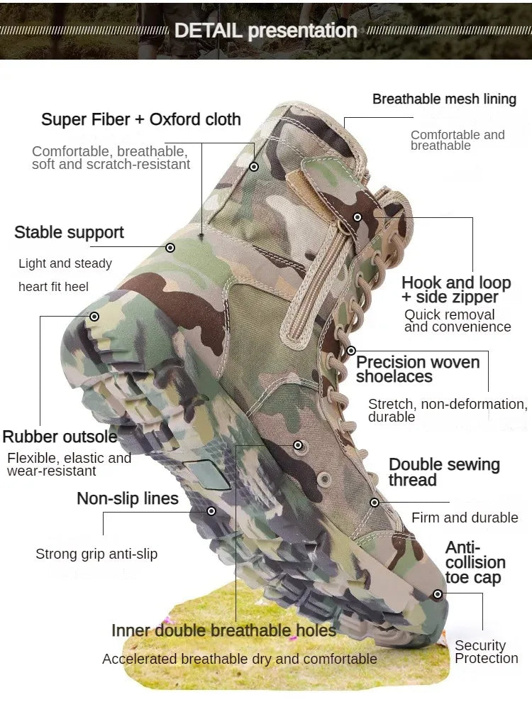 Men Boots Lace Up Waterproof Outdoor Botas Breathable Canvas Camouflage Tactical Combat Desert Ankle Shoes D139