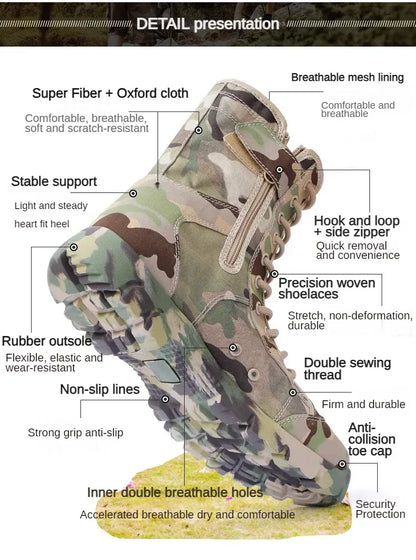 Men Boots Lace Up Waterproof Outdoor Botas Breathable Canvas Camouflage Tactical Combat Desert Ankle Shoes D139