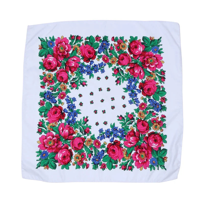 70*70cm Hijabs For Woman Luxury Square Retro Floral Print Kerchief Head Wrap Babushka Headscarf Bufandas Invierno Mujer Foulard