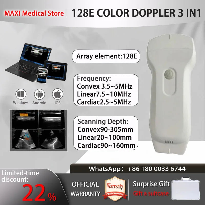 Scanner de sonde à ultrasons sans fil Portable, scanner à ultrasons WIFI, prise en charge de la valise gratuite iOS Android Windows