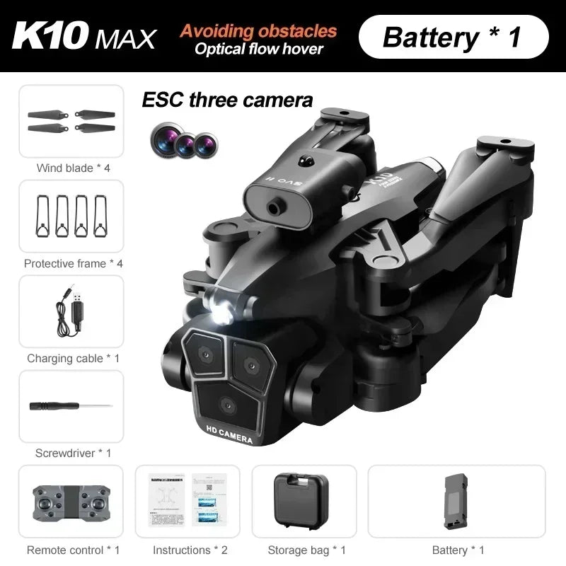 K11 MAX Drone 8K HD pliable FPV ESC RC Tripple caméra positionnement du flux optique sans brosse lancement bombes d'eau
