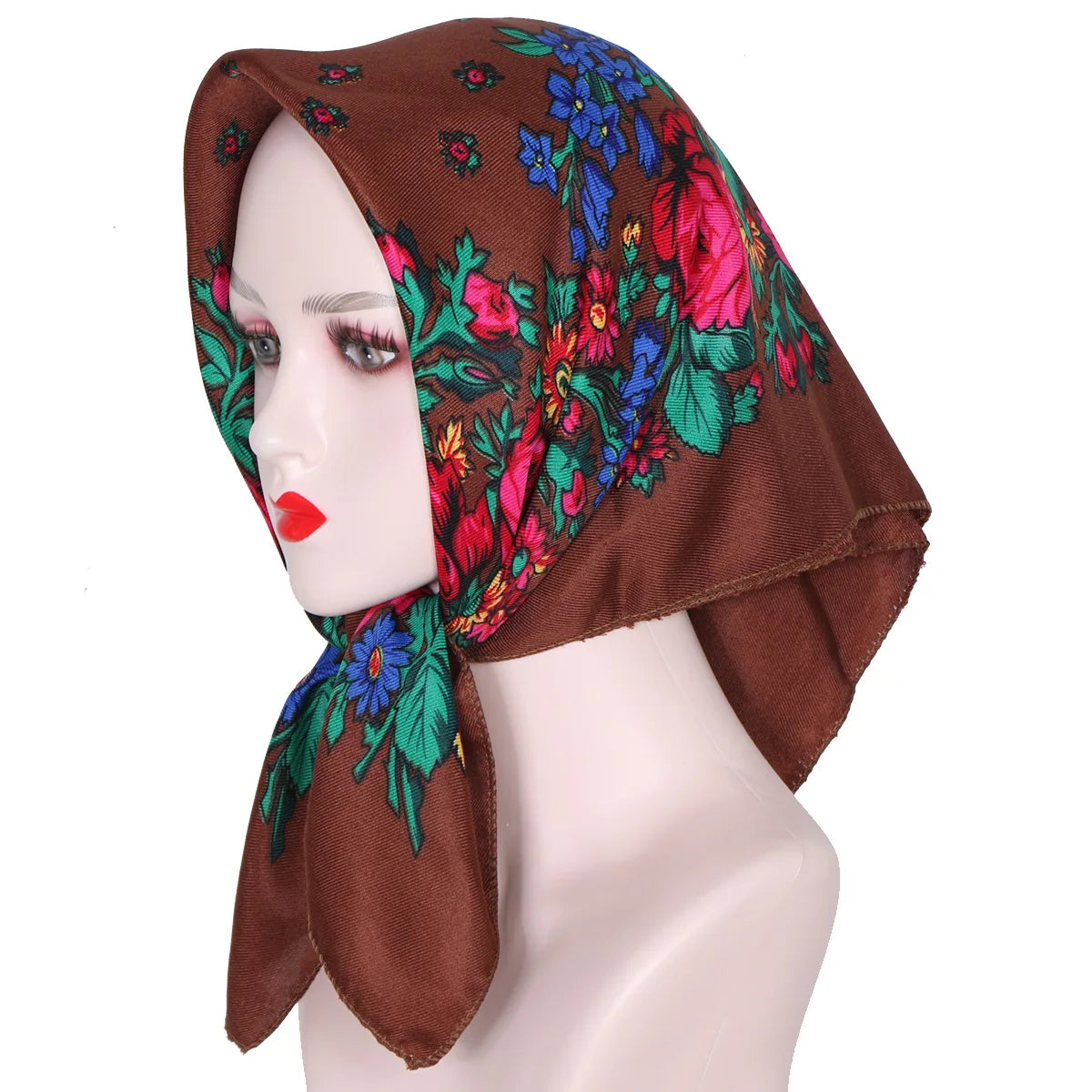 70*70cm Hijabs For Woman Luxury Square Retro Floral Print Kerchief Head Wrap Babushka Headscarf Bufandas Invierno Mujer Foulard