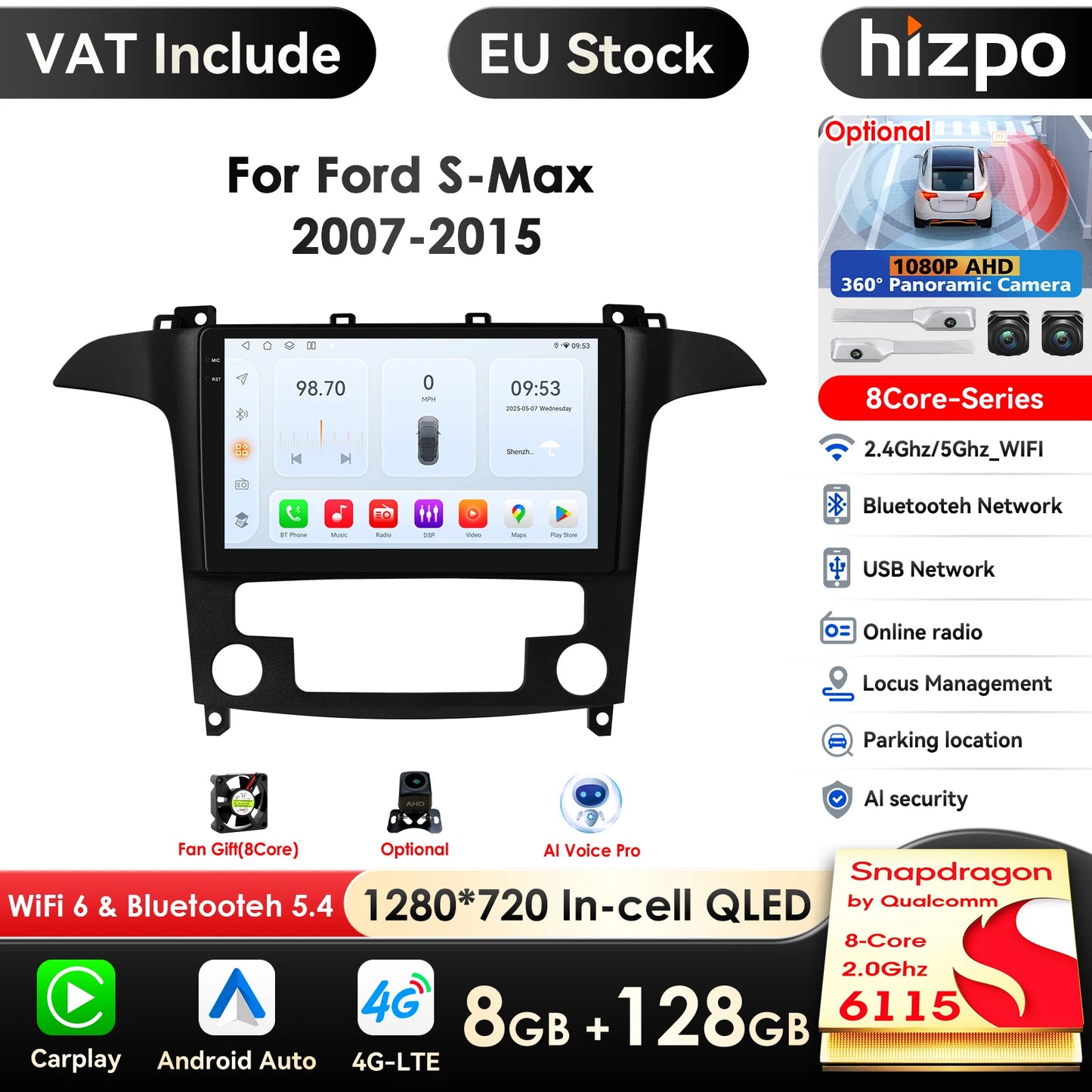 4G-LTE AI 2Din Android for Ford S Max S-MAX 2007-2015 Car Radio Multimedia Video Player Stereo Navigation GPS Carplay Autoradio