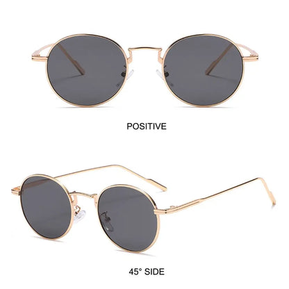 Fashion Trendy Black UV400 Protection Shades Sun Glasses Round Sunglasses for Women Metal Frame For Travel|Beach