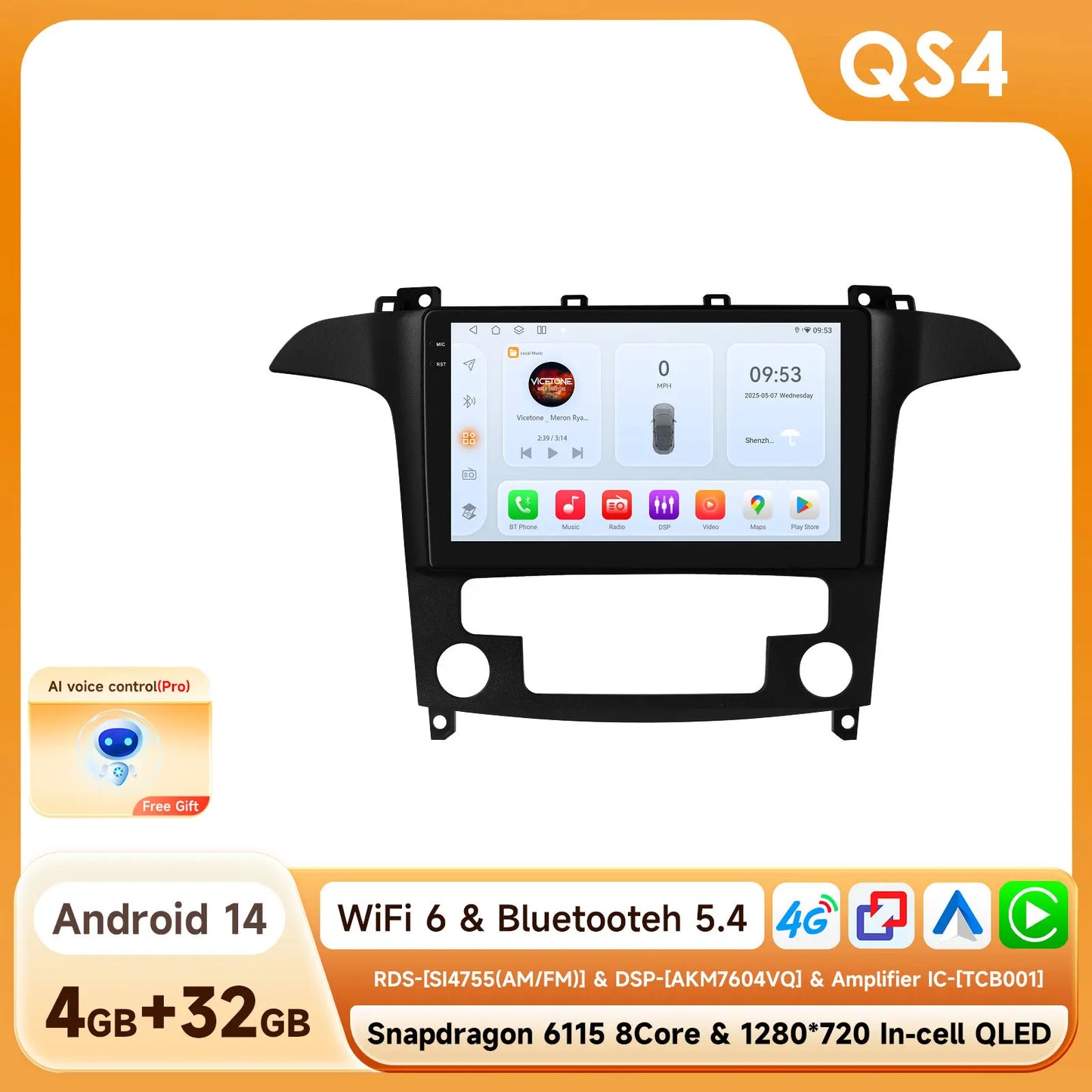 4G-LTE AI 2Din Android for Ford S Max S-MAX 2007-2015 Car Radio Multimedia Video Player Stereo Navigation GPS Carplay Autoradio