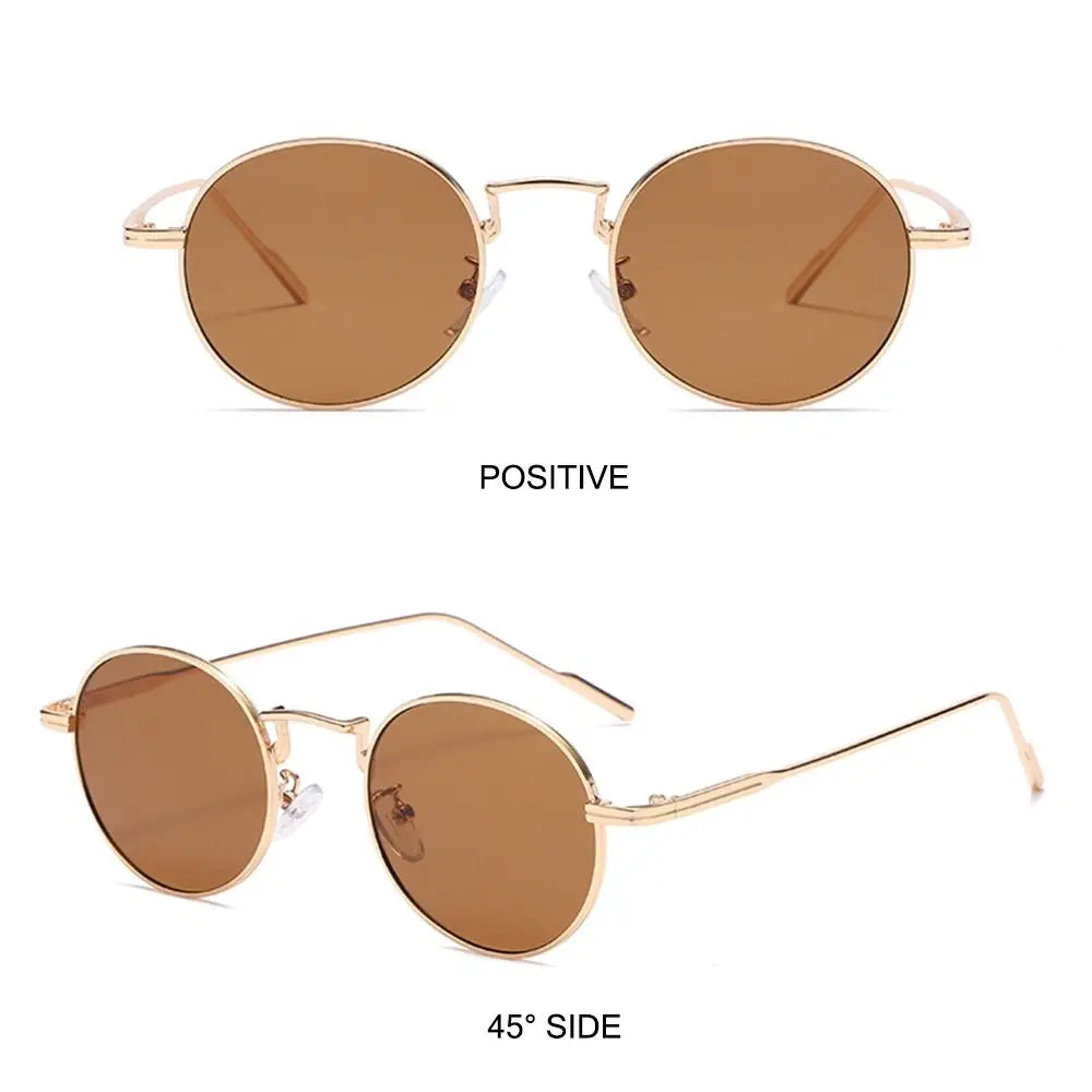 Fashion Trendy Black UV400 Protection Shades Sun Glasses Round Sunglasses for Women Metal Frame For Travel|Beach