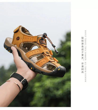 Men Leather Sandals Summer Classic Men's Outdoor Sandals Soft Comfortable Beach Sandals Slippers Men Shoes Large Size 38-48