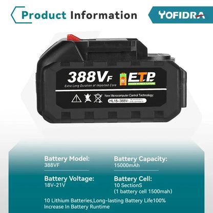 Yofidra batterie Li-Ion Rechargeable 7500 mAh-22500 mAh outil électrique haute capacité remplacer la batterie pour perceuse clé souffleur outil