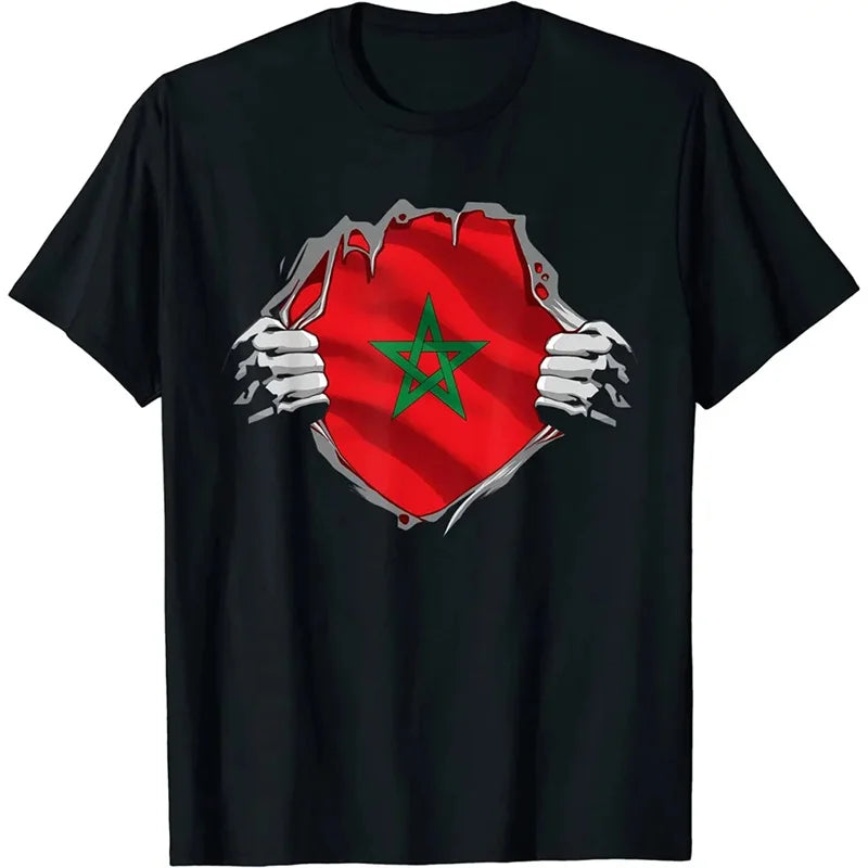 Morocco Flag Emblem Graphic T Shirt For Men 3D Printed Football Sports Moroccan T-Shirts Round Neck Short Sleeve Tops Tee Shirts